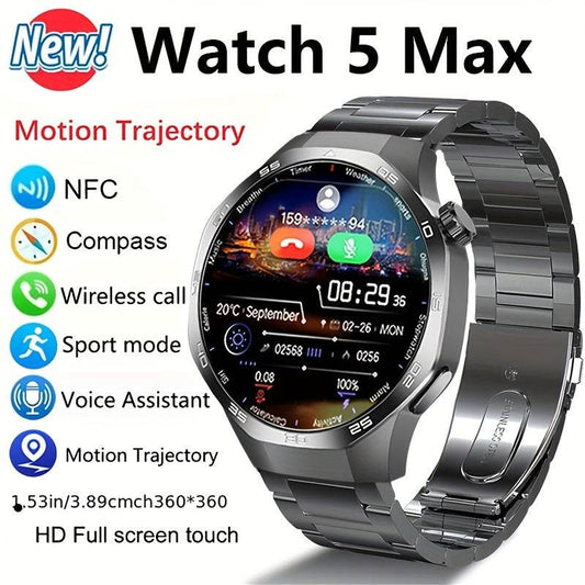 2025 New GPS Motion Trajectory Smart Watch for Men Watch 5 Max, 360*360 HD Screen AI Voice Wireless Call NFC Smartwatch, 100+ Sports Modes, Outdoor Sports Men'S Smart Watch, Compass Fitness Tracker Watch for Men New Year, Fat - Quality Shopping Centre