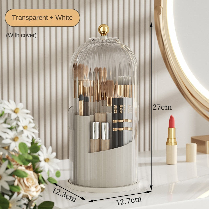 Organisateur de pinceaux de maquillage rotatif, rangement pour rouges à lèvres, boîte de rangement pour cosmétiques de bureau compartimentée et anti-poussière