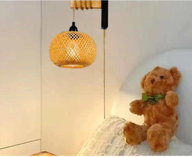 Ingezette bamboe geweven wandlamp, houten kunst theesalon, verlichting voor vakantiewoningen, Japanse rotan geweven retro creatieve wabi-sabi stijl