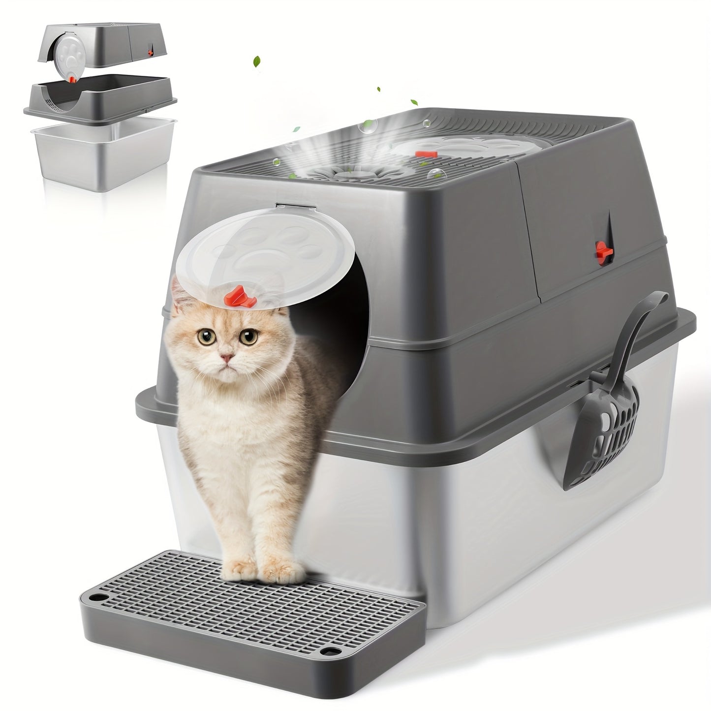 Large Stainless Steel Cat Litter Box - Fully Enclosed Cat Toilet Solution - Quality Shopping Centre