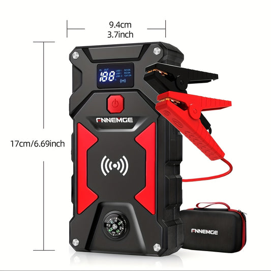 FNNEMGE High-Performance Car Jump Starter, 26800mAh 6000A Peak, USB Quick Charge 3.0, LED Flashlight & Compass, 12V EC-5 Output - Portable, Fast Charging for All Gas & Diesel Engines (Up to 8.0L), Includes Type-C & USB Cables