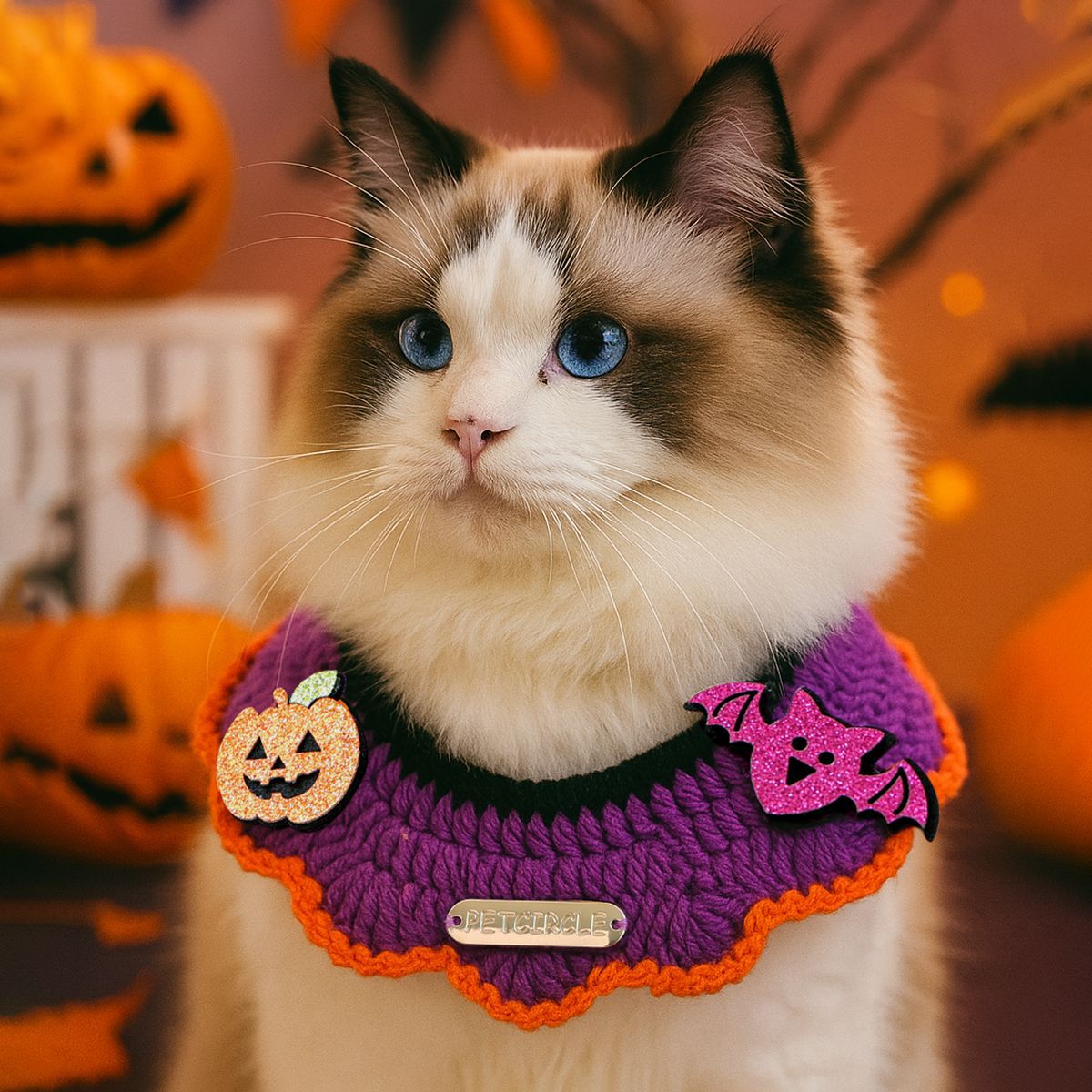 Halloween Pet Cat Dog Knit Scarf Funny Pumpkin Ghost Neckwear Bib