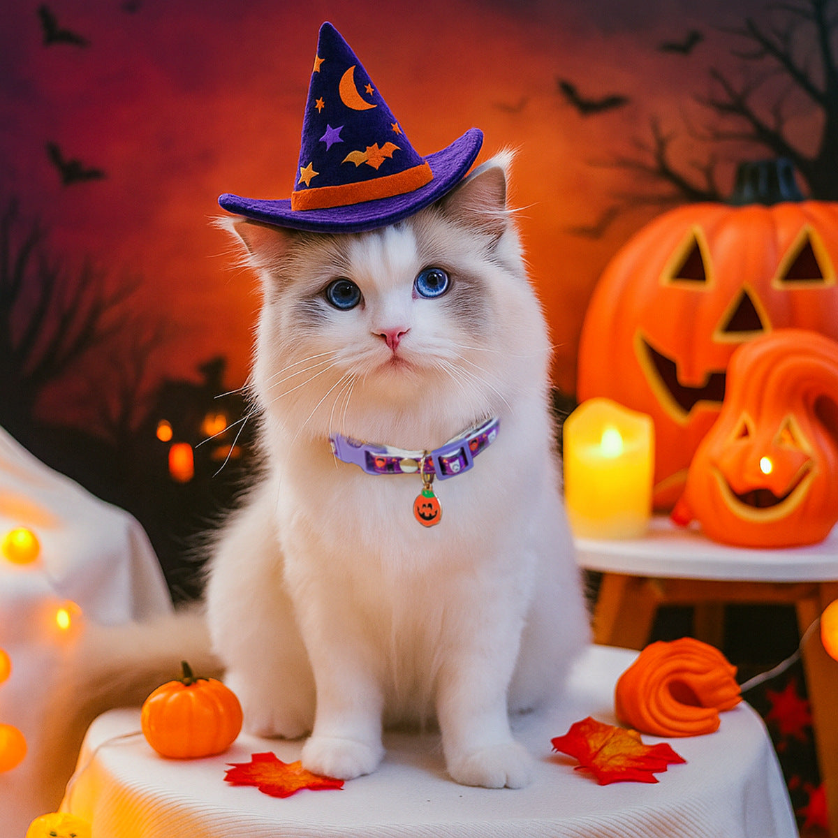 Pet Halloween Pumpkin Head Collar Cartoon Neckwear for Dogs and Cats, Small Dog Accessories