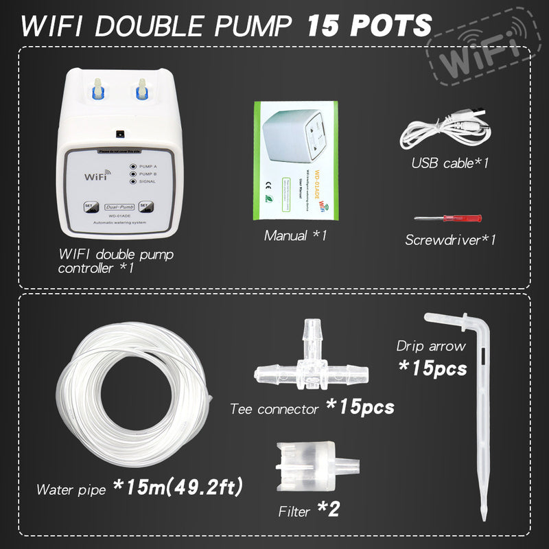 Smart WiFi Irrigation System - Dual Pump Automatic Timer Drip Kit, App Remote Control for Patio & Garden Watering