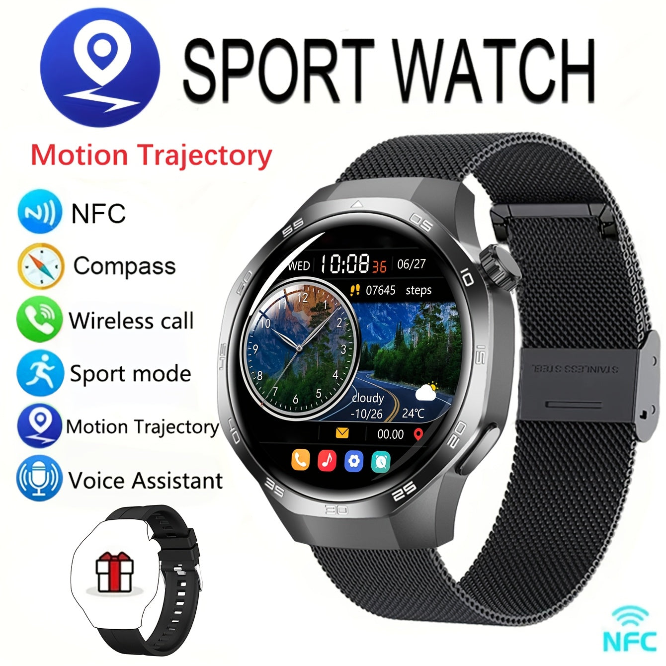 2025 New GPS Motion Trajectory Smart Watch for Men Watch 5 Max, 360*360 HD Screen AI Voice Wireless Call NFC Smartwatch, 100+ Sports Modes, Outdoor Sports Men'S Smart Watch, Compass Fitness Tracker Watch for Men New Year, Fat