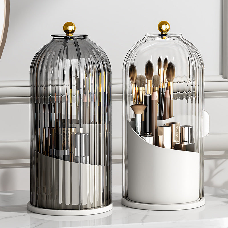Organisateur de pinceaux de maquillage rotatif, rangement pour rouges à lèvres, boîte de rangement pour cosmétiques de bureau compartimentée et anti-poussière