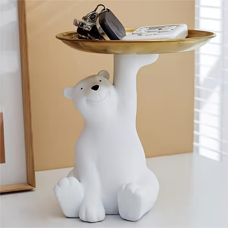 Modern White Resin Polar Bear Key Storage Tray Home Decor