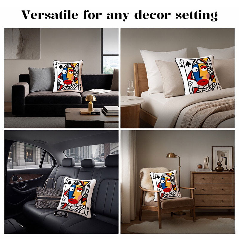 Cartoon Geborduurd Vierkant Kussen - Zacht en Eigenzinnig Kussen met Grote Ogen, Decoratief Pluche Sierkussen voor Huis & Slaapkamer