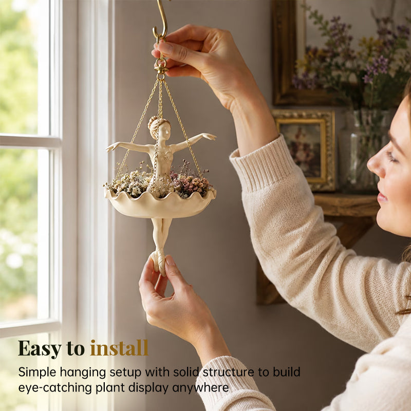 Hangende plantenbak van hars – Elegant ballerina-ontwerp, handgesneden details, uv-bestendige buitenbloempot