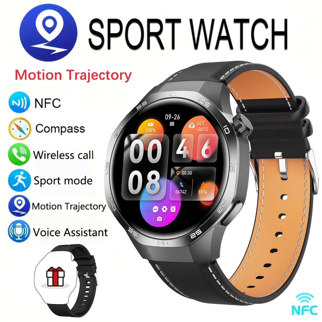 2025 New GPS Motion Trajectory Smart Watch for Men Watch 5 Max, 360*360 HD Screen AI Voice Wireless Call NFC Smartwatch, 100+ Sports Modes, Outdoor Sports Men'S Smart Watch, Compass Fitness Tracker Watch for Men New Year, Fat