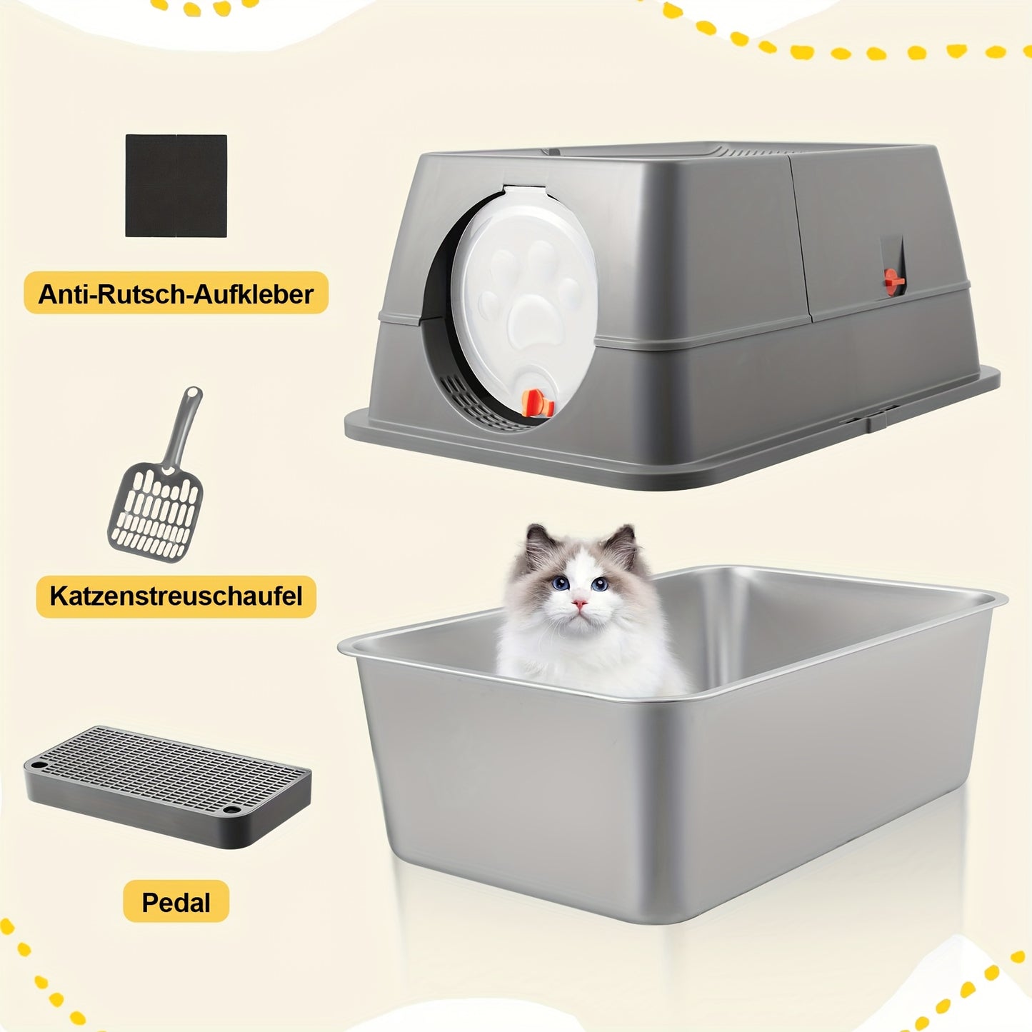 Large Stainless Steel Cat Litter Box - Fully Enclosed Cat Toilet Solution - Quality Shopping Centre