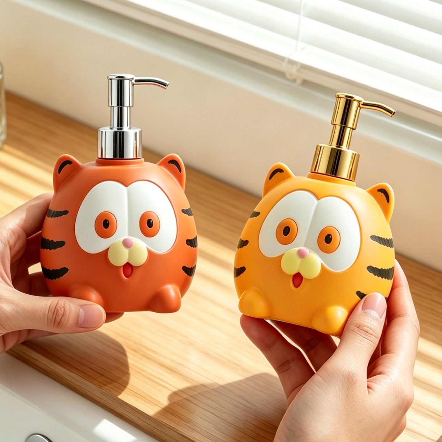 Cute Garfield Cat Pump Bottle for Liquid Soap, Hand Soap Dispenser, Bathroom &amp; Kitchen Cleaner Refill Bottle