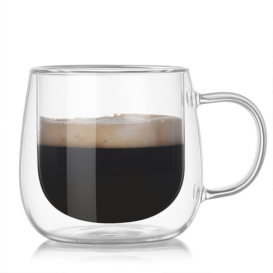 Double-Walled Glass Cup, Household Water Cup, Borosilicate Glass, Heat-Resistant, With Handle, Coffee Cup, Simple Design,