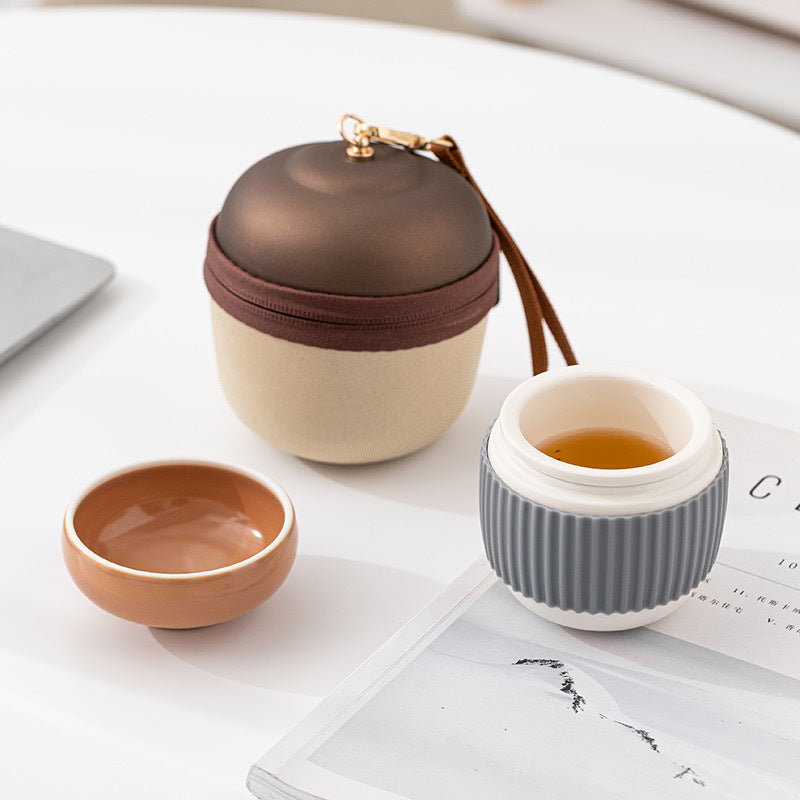Ceramic Pinecone Travel Tea Set Portable One Pot One Cup Filter Cup For Office