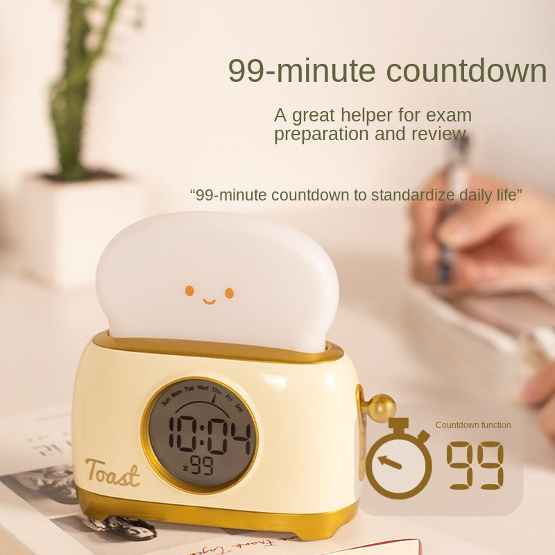 Wekker met nachtlampje in broodrooster-design voor studenten, stijlvolle countdown-timer met temperatuurweergave en alarmfunctie