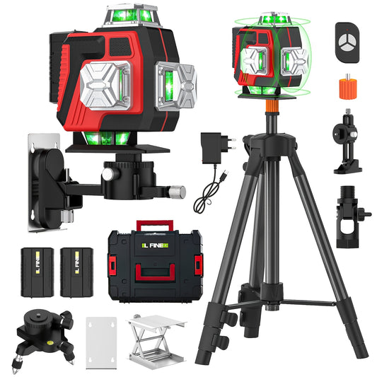 16 Lines 4D Laser Level Green Line SelfLeveling 360 Horizontal And Vertical Remote Control Green Beam Laser Levels 2pcs Battery