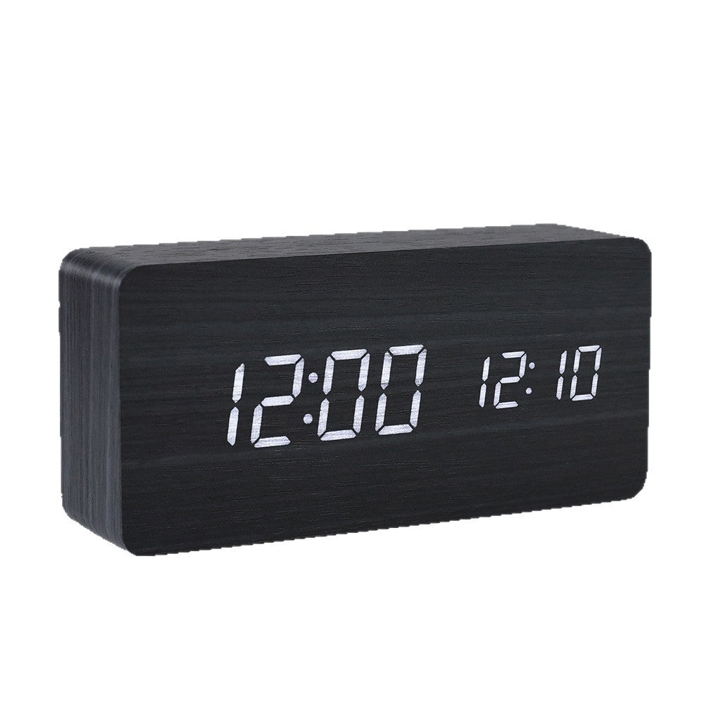 Horloge en bois PVC multifonctionnelle avec réveil, horloge LED, thermomètre, horloge numérique, réveil électronique de chevet pour étudiant avec veilleuse.