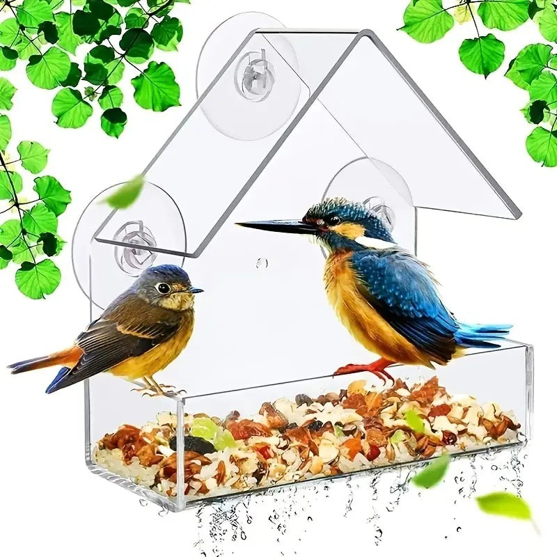 Kunteng Triangular Acrylic Window Bird Feeder With Suction Cup Small