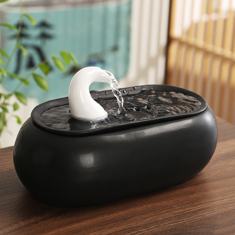 Wealth-Bringing Flowing Water Ornament, Ceramic Mini Desktop Decoration for Living Room