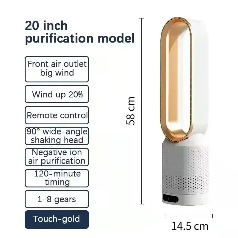 2026 Nouveau ventilateur tour sans pales avec purificateur d'air – Ventilateur ultra-silencieux sur pied et de table pour chambre, maison, bureau