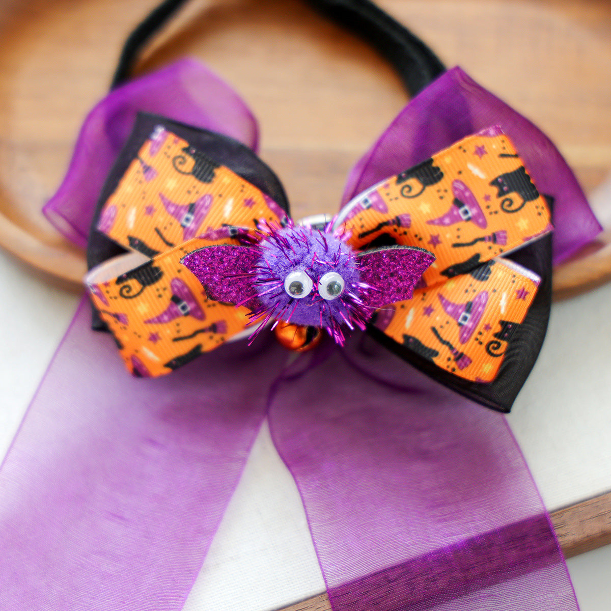 Pet Dog Cat Halloween Fluffy Ball Bat Ribbon Bow Neck Scarf Pet Accessories