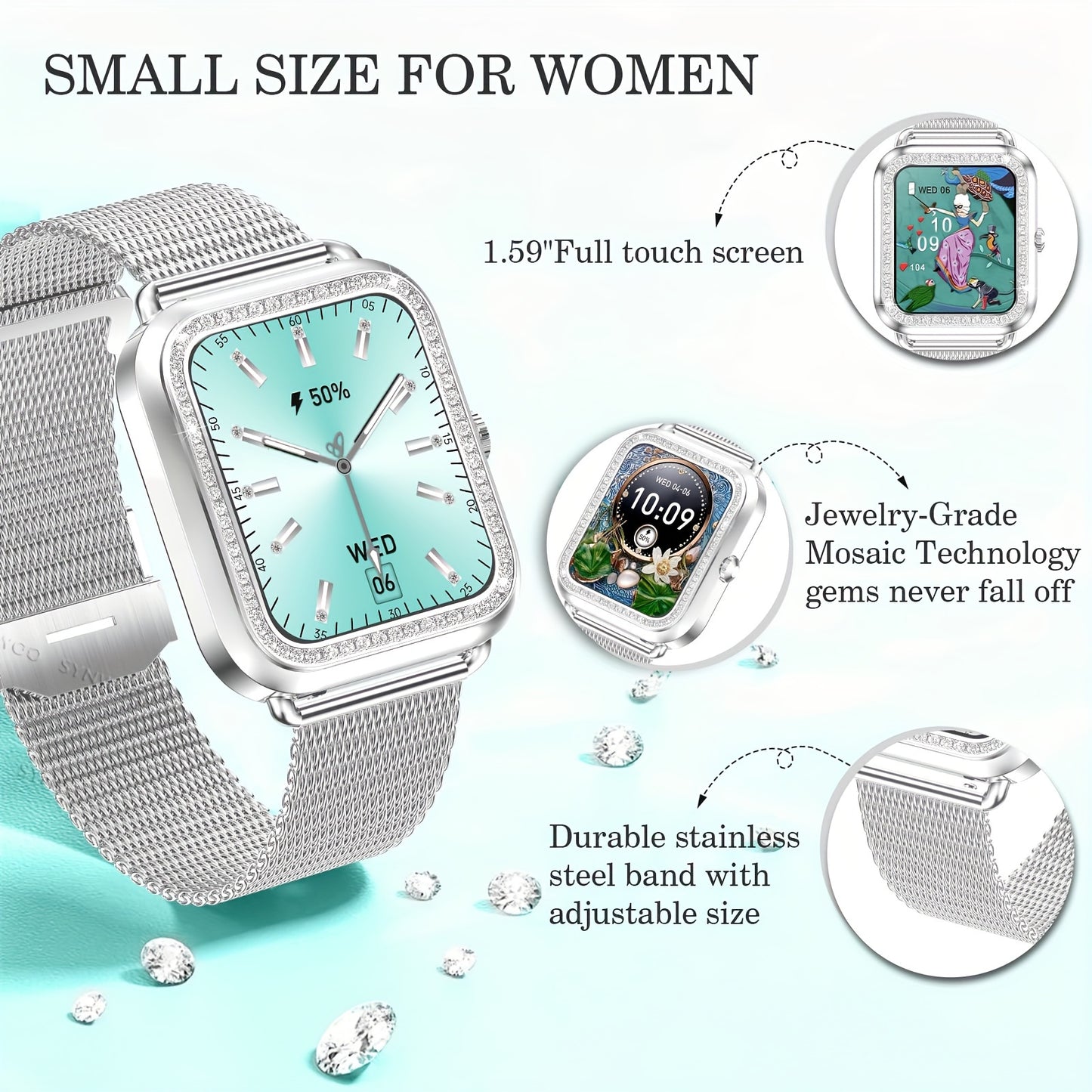 Luxury Stainless Steel Smart Watch For Women 200+ Free Watch Faces Multiple Sports Modes Activity Sleep Monitor Pedometer Lady Smartwatch For Ios Android, Best Gifts For Girlfriend, Mother, Wife, Sister