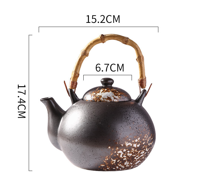 Keramische theeketel met bamboe handvat, handbeschilderd, commercieel gebruik, grote inhoud, theepot met schenktuit, tafelmodel