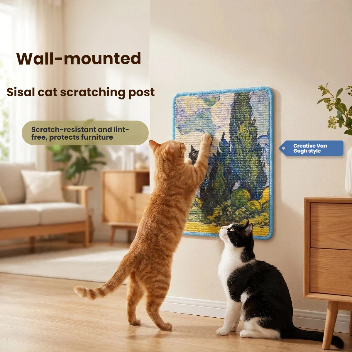 Cats Scratch Board Jute Vertical Wall-Mounted Cat Scratcher Durable Non-Shedding Pet Cat Claw Board