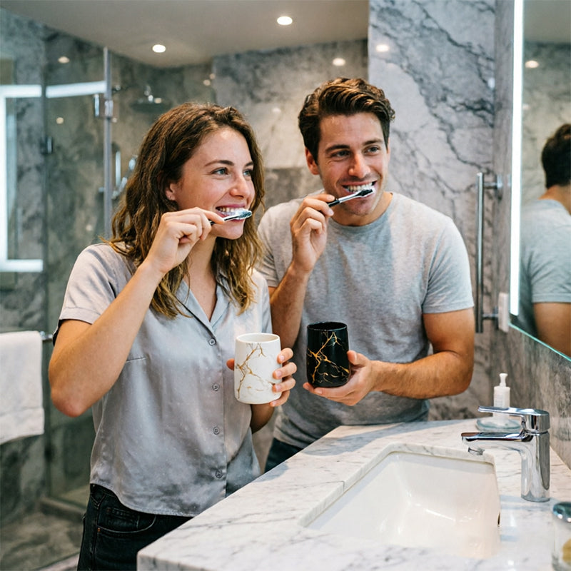 Ensemble de tasses en céramique pour couple de luxe – Gobelets de salle de bain haut de gamme