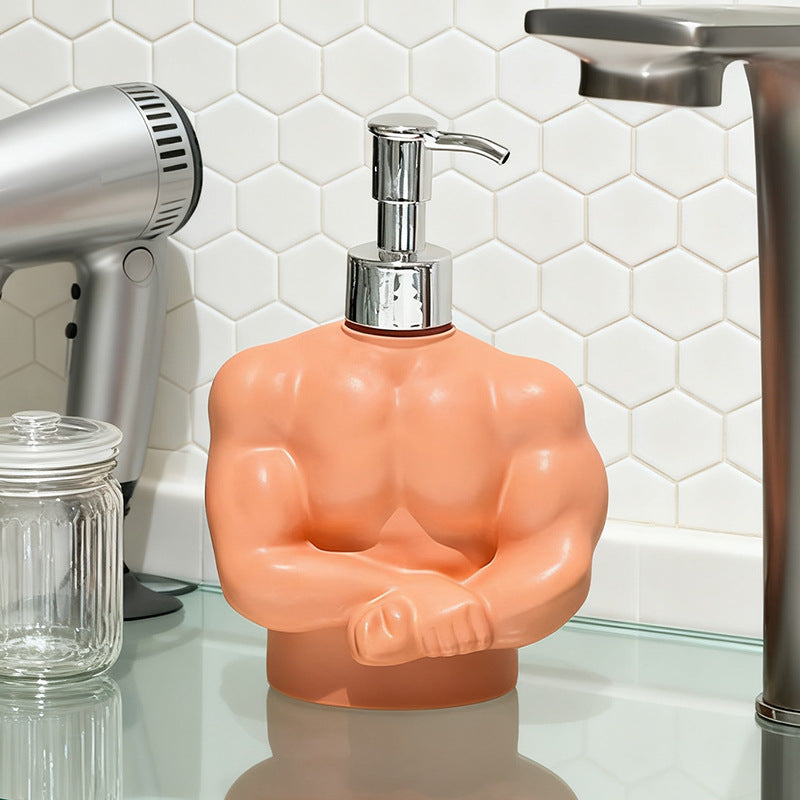 Muscle Man Liquid Bottle for Bathroom and Toilet, Press-Dispensing Shampoo Shower Gel, Hand Soap Refill Bottle