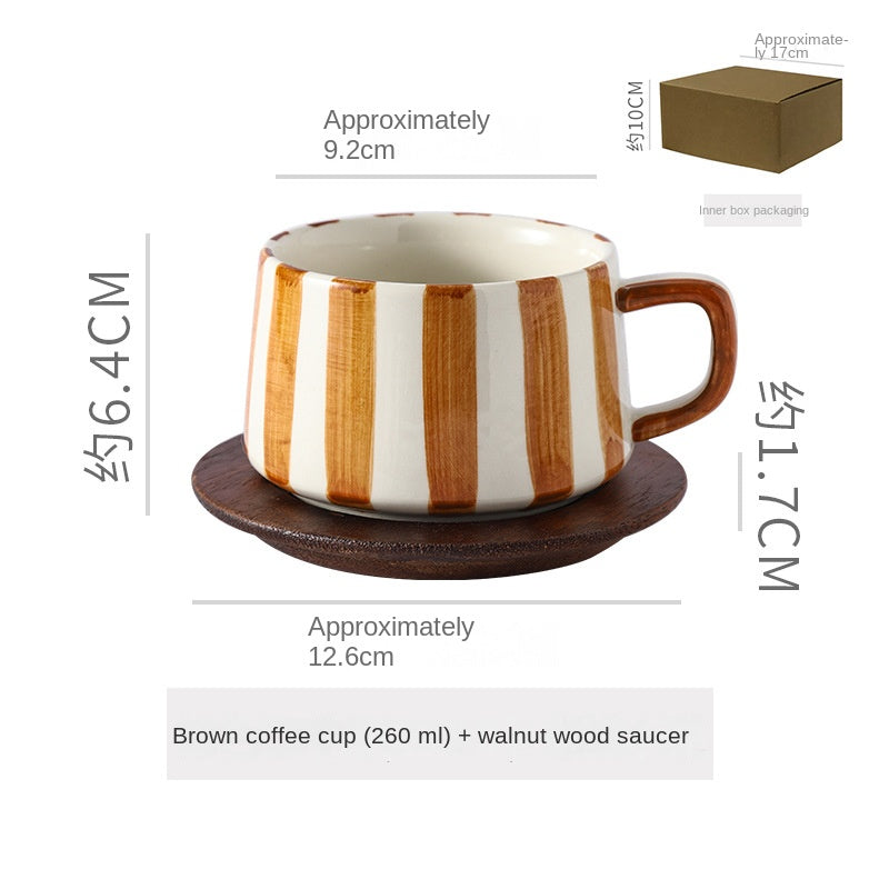 Eenvoudige handgetekende gestreepte keramische mok, creatieve meerkleurige cadeau-mok, koffiekop met schoteltje