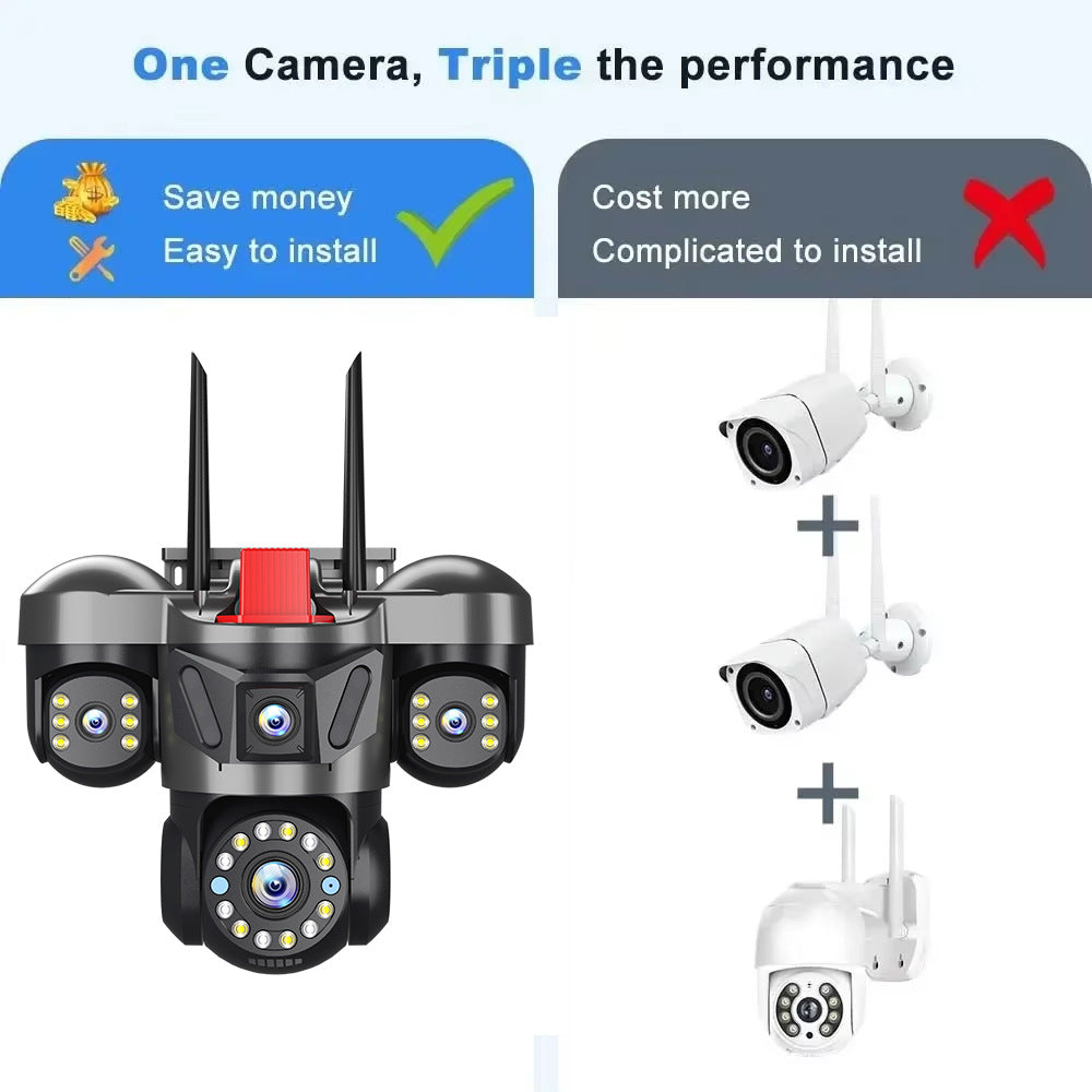 Caméra de sécurité 6MP à triple objectif et triple vue, caméra de surveillance HD sans fil WiFi pour extérieur, pour télésurveillance domestique