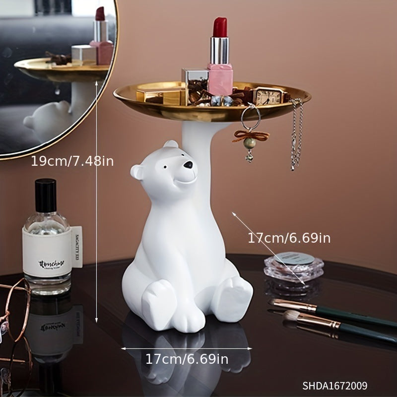 Modern White Resin Polar Bear Key Storage Tray Home Decor