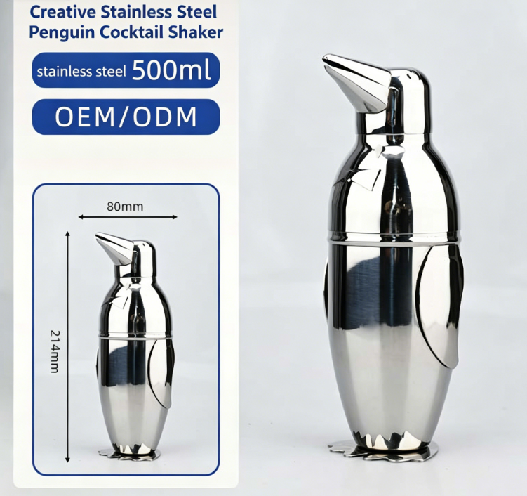 Professionele cocktailshaker roestvrijstalen pinguïnbeker cocktailmixfles cocktailshaker
