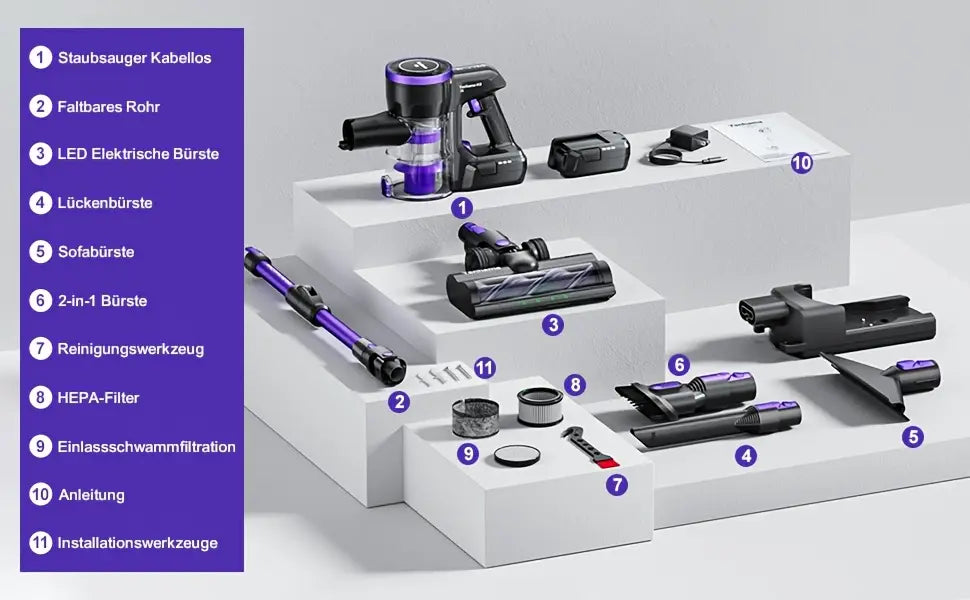 550W High Performance Cordless Vacuum Cleaner 45000Pa 7 Filtration 4 Suction Modes 1.6L Stick Vacuum Cleaner 60 Minutes