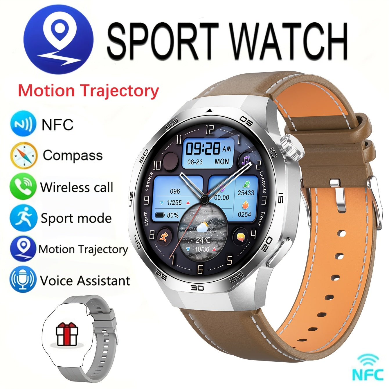 2025 New GPS Motion Trajectory Smart Watch for Men Watch 5 Max, 360*360 HD Screen AI Voice Wireless Call NFC Smartwatch, 100+ Sports Modes, Outdoor Sports Men'S Smart Watch, Compass Fitness Tracker Watch for Men New Year, Fat