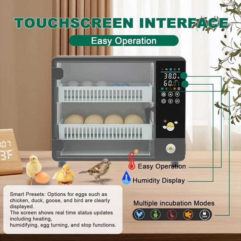 24 Egg Incubator Automatic Turner Digital Touchscreen Poultry Hatchery Device