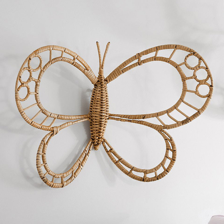 Scandinavische stijl geweven decoratieve grasvlinder wandhanger voor thuis, hotel, fotorekwisieten en interieurdecoratie
