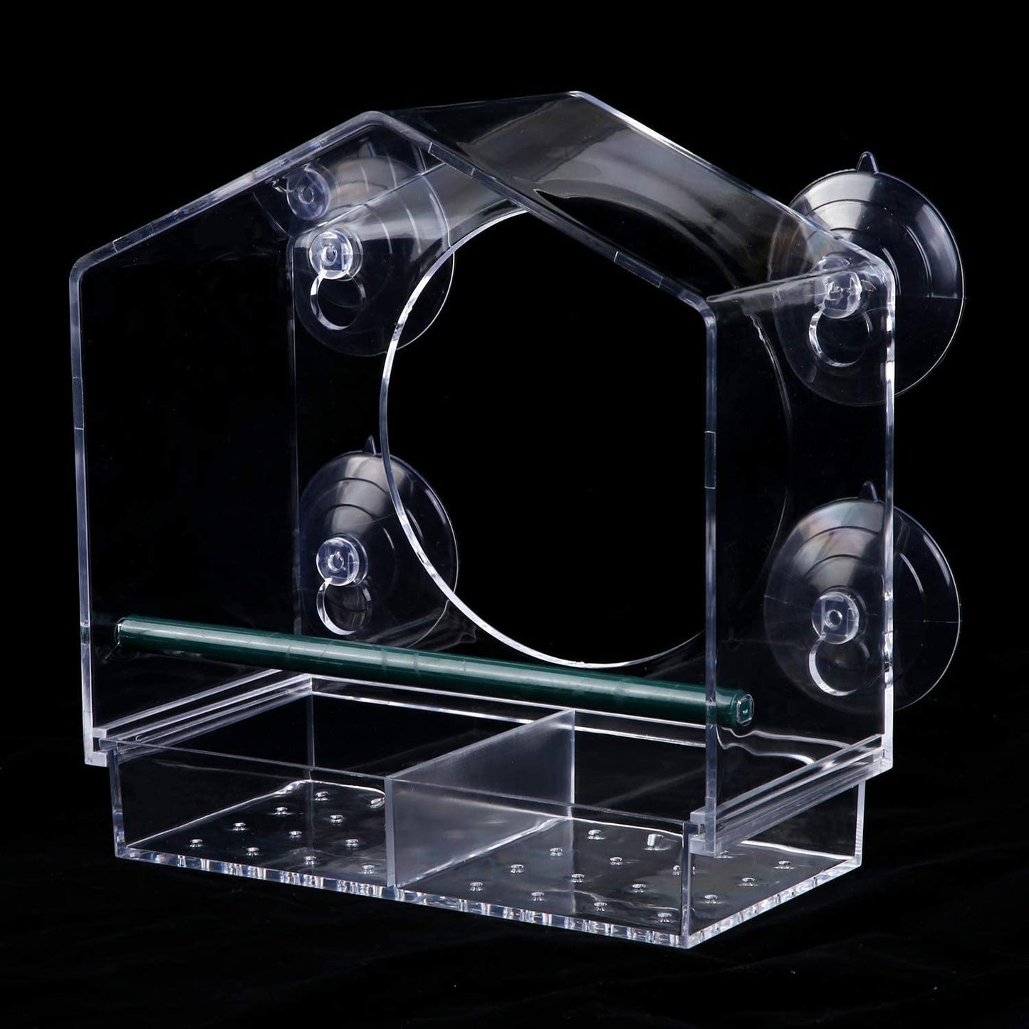 Kunteng Acrylic Bird Feeder House Shaped Double Layer Pet Dish