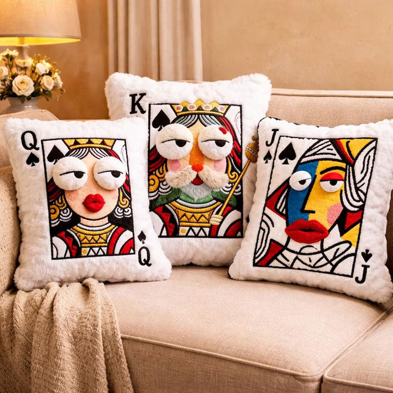 Cartoon Geborduurd Vierkant Kussen - Zacht en Eigenzinnig Kussen met Grote Ogen, Decoratief Pluche Sierkussen voor Huis & Slaapkamer