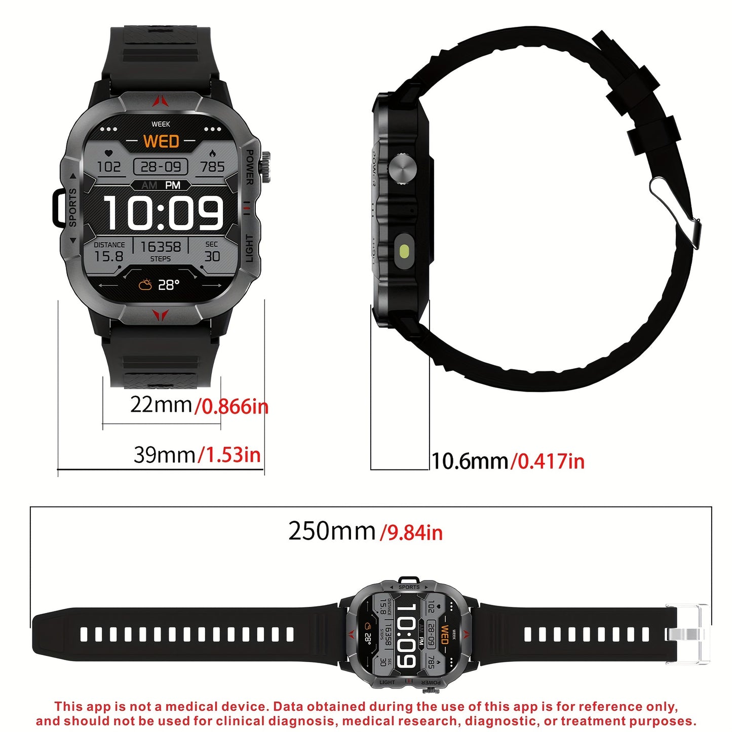 Men'S Outdoor Sports Smartwatch with 3 Different Straps, Wireless Calling And Information Prompts, 2.01-Inch High-Definition Full Touch Screen,, Flashlight, Multiple Sports Modes, Compatible with Iphone And Android Phones, Me