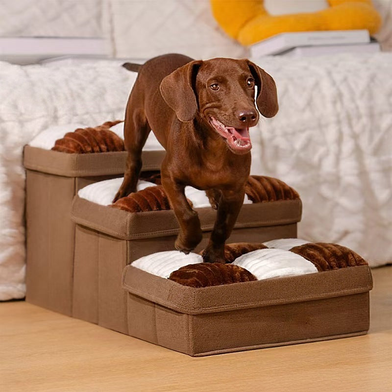 Premium Foldable Linen Pet Dog Staircase For Compact Home Use