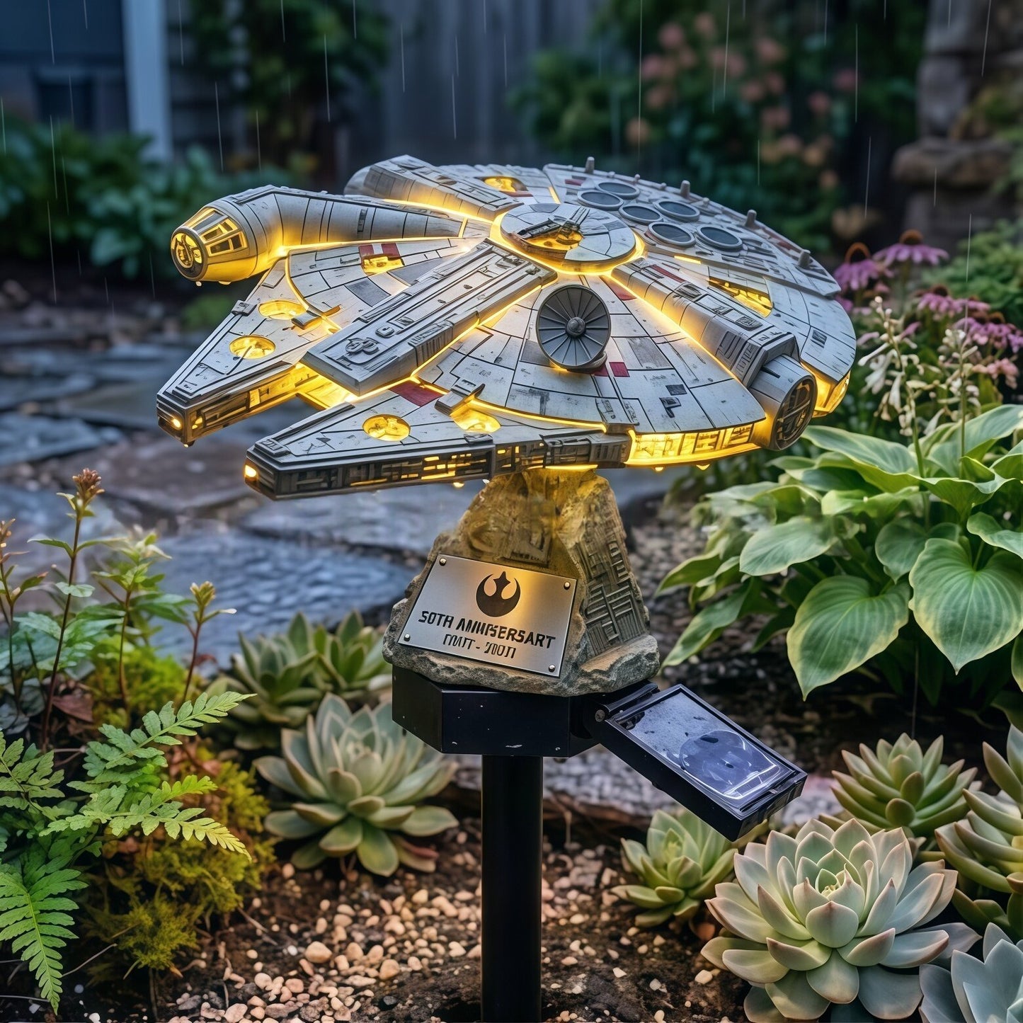 Spaceship gorilla resin solar panel funny outdoor courtyard garden resin lamp decoration