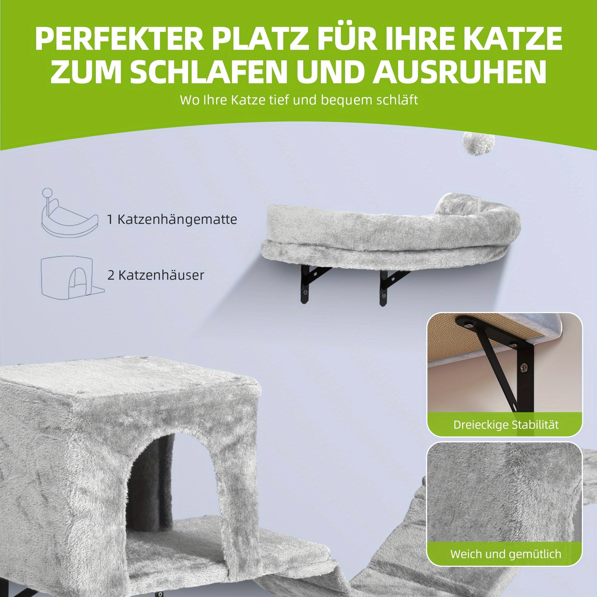 8pcs Cat Climbing Wall Set - Plush Scratching Post, Frame Ladder, Cat House & Hanging Bridge - Light Gray Multifunctional Pet Activity Center - Quality Shopping Centre