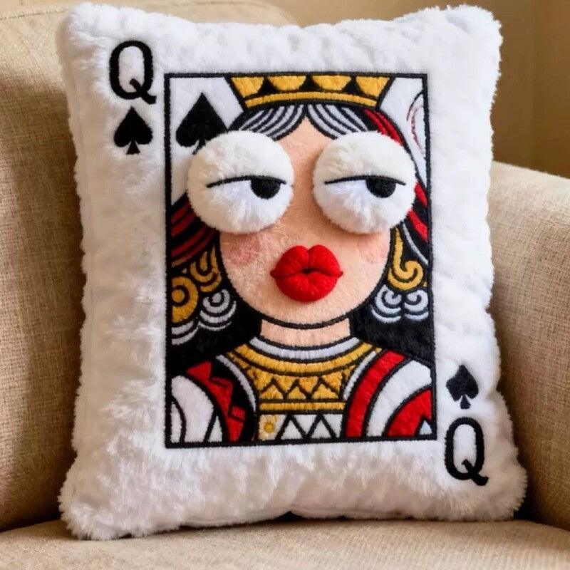 Cartoon Geborduurd Vierkant Kussen - Zacht en Eigenzinnig Kussen met Grote Ogen, Decoratief Pluche Sierkussen voor Huis & Slaapkamer