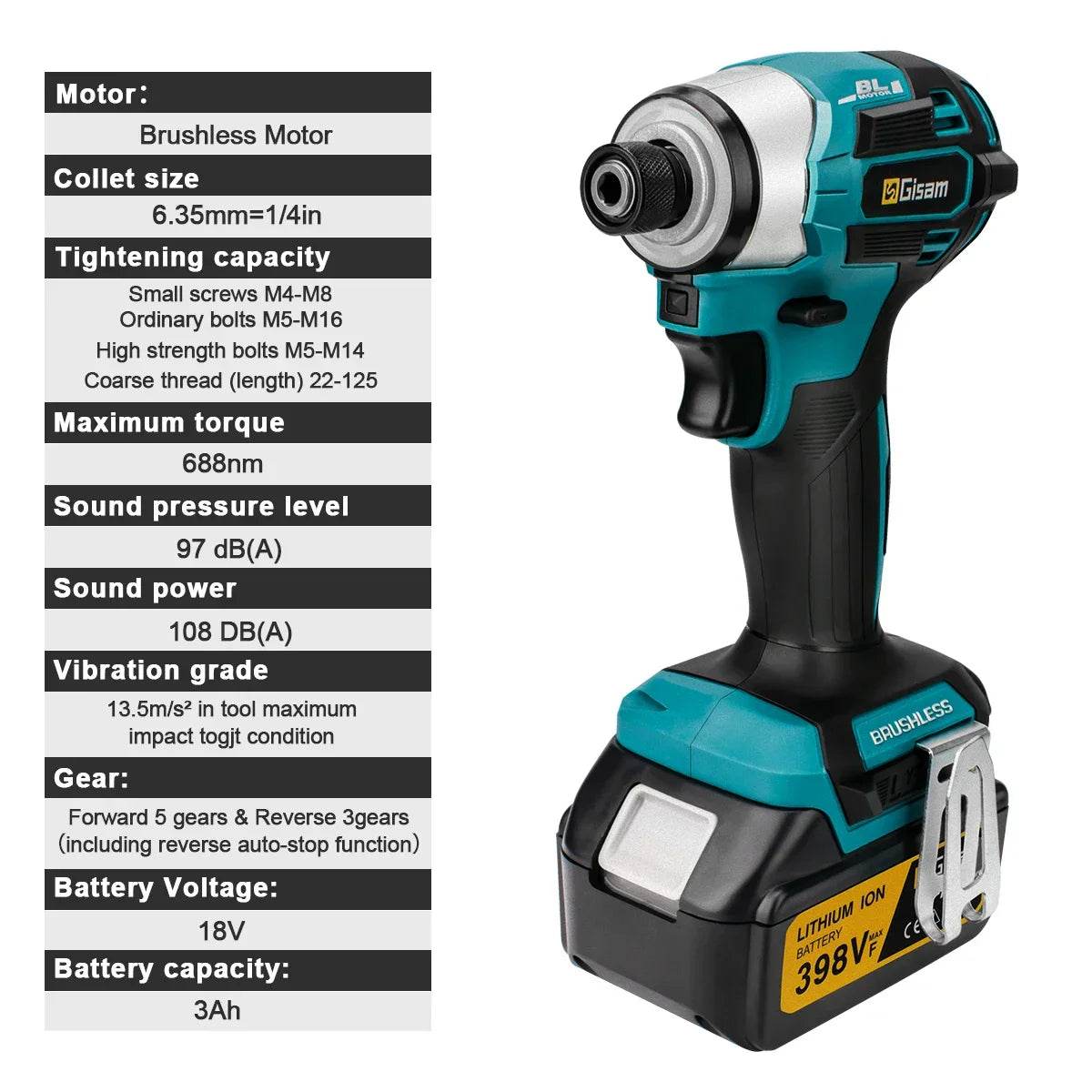 688N.m 8-Speed 1/4'' Brushless Electric Screwdriver Cordless Screwdriver Electric Drill Impact Driver Kit for Makita 18V Battery - Quality Shopping Centre