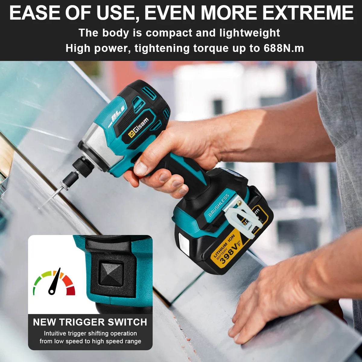 688N.m 8-Speed 1/4'' Brushless Electric Screwdriver Cordless Screwdriver Electric Drill Impact Driver Kit for Makita 18V Battery - Quality Shopping Centre