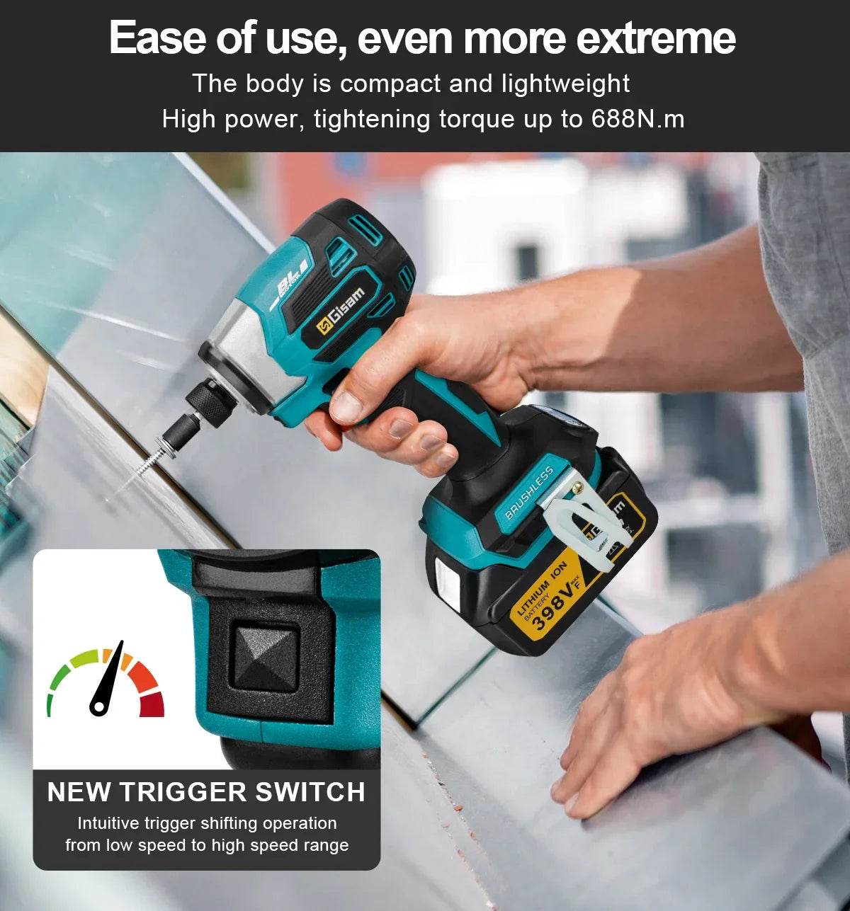 688N.m 8-Speed 1/4'' Brushless Electric Screwdriver Cordless Screwdriver Electric Drill Impact Driver Kit for Makita 18V Battery - Quality Shopping Centre
