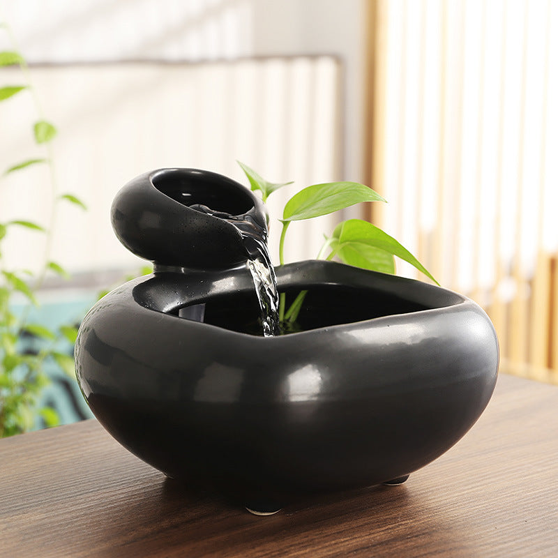 Wealth-Bringing Flowing Water Ornament, Ceramic Mini Desktop Decoration for Living Room