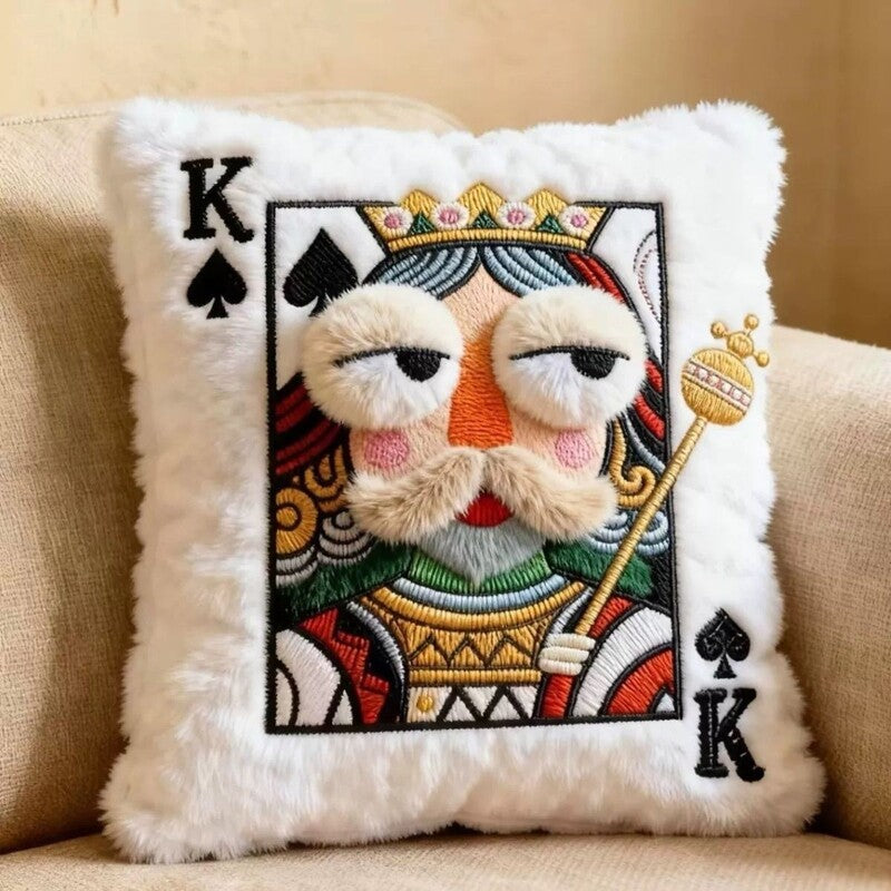 Cartoon Geborduurd Vierkant Kussen - Zacht en Eigenzinnig Kussen met Grote Ogen, Decoratief Pluche Sierkussen voor Huis & Slaapkamer